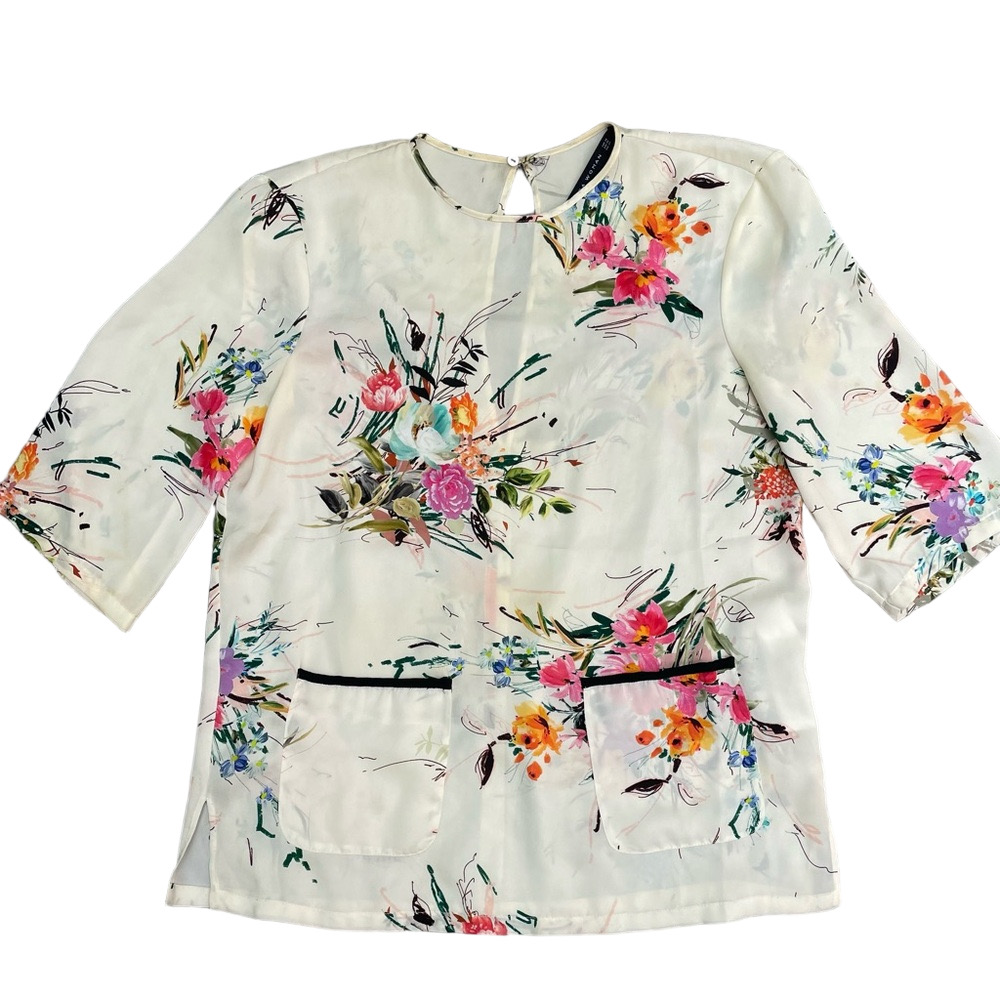 zara Floral Print Blouse with Pockets xs